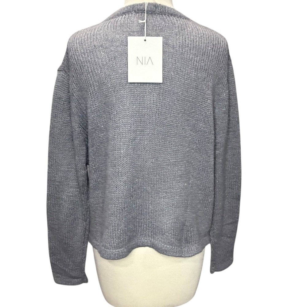 Nia Ariana Cardigan Sweater Womens S/M Gray Cropped Relaxed Fit Boxy Minimalist - Picture 5 of 15